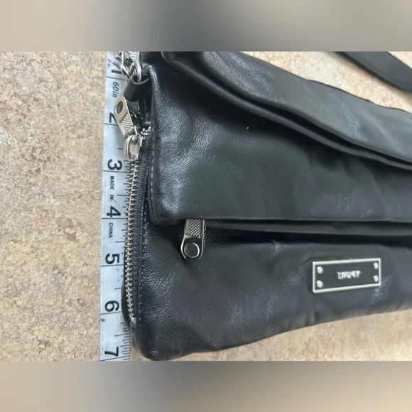 DKNY Black Leather Fold Over Women's Shoulder Bag NWOT - Picture 5 of 15